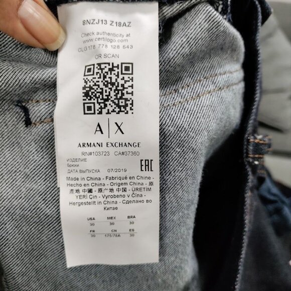 Armani Exchange J13 Slim Fit Mid Rise Denim Straight Jeans Black Mens Size 30 - Picture 6 of 10